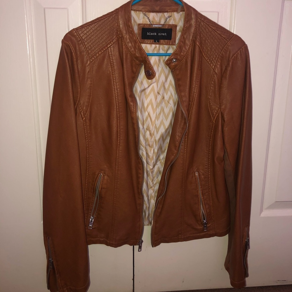 Black Rivet Leather Jacket In The Color Brown Gem